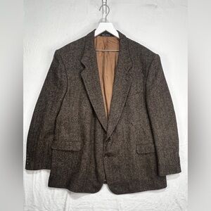 Vintage Men’s Hill House 100% Wool Dark Brown Herringbone Blazer
